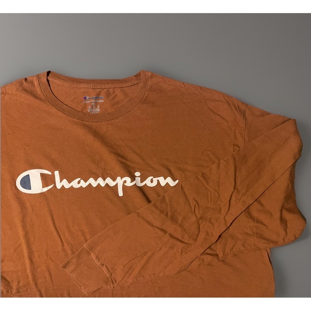 Champion Men's Crew Neck Orange Long Sleeve T Shirt 2XL